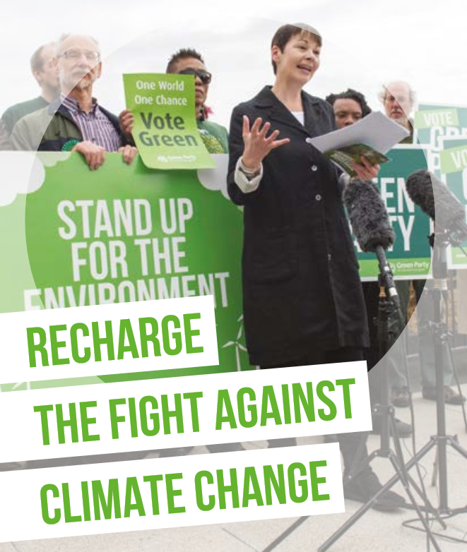 イギリス緑の党　EU議会選挙マニフェストより　 発言しているのがキャロライン・ルーカス　イギリス緑の党共同代表（イギリス下院議員）